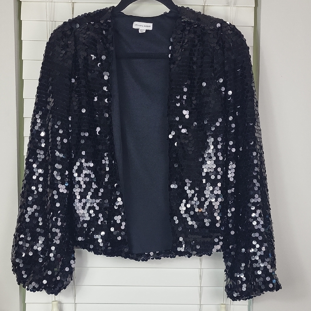 Love on hanger Black Sequin Open-Front oversized Cardigan. Size XS‎